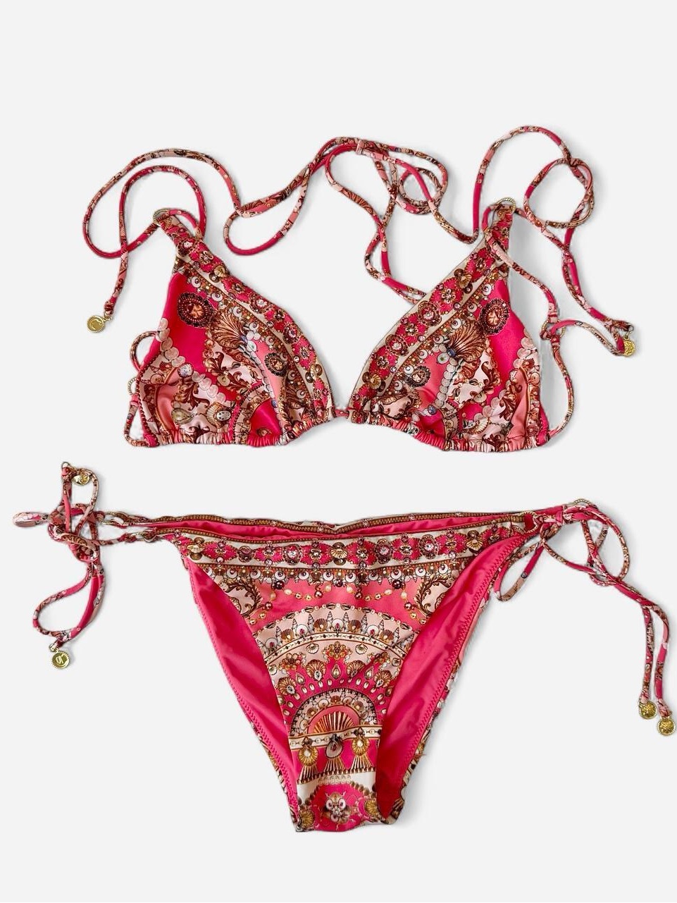 Camilla Embellished Triangle Bikini Set Pink Multi